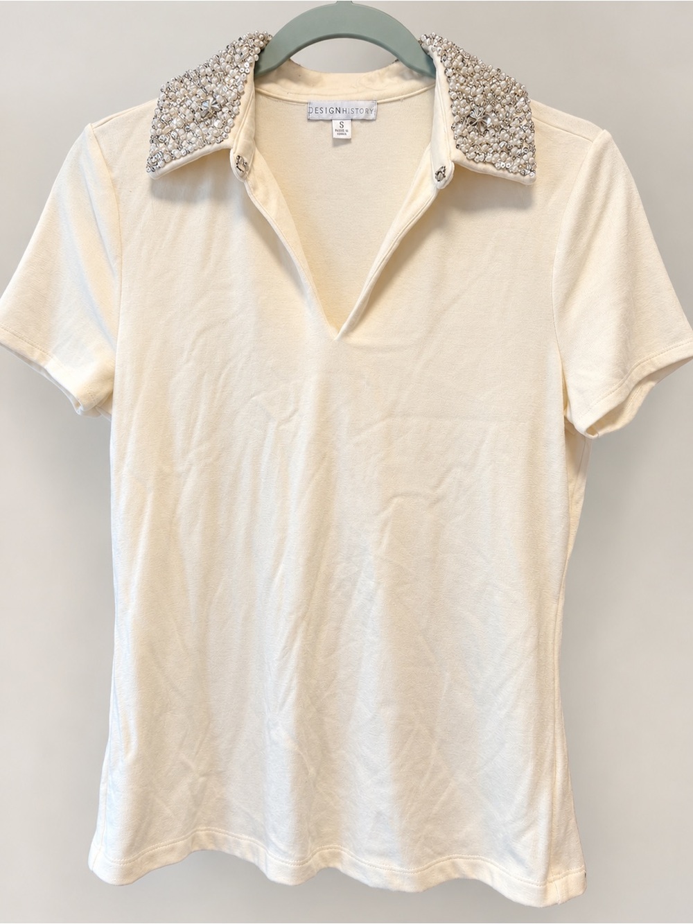 Design History Beaded Collar Top NWOT Size Small Ivory